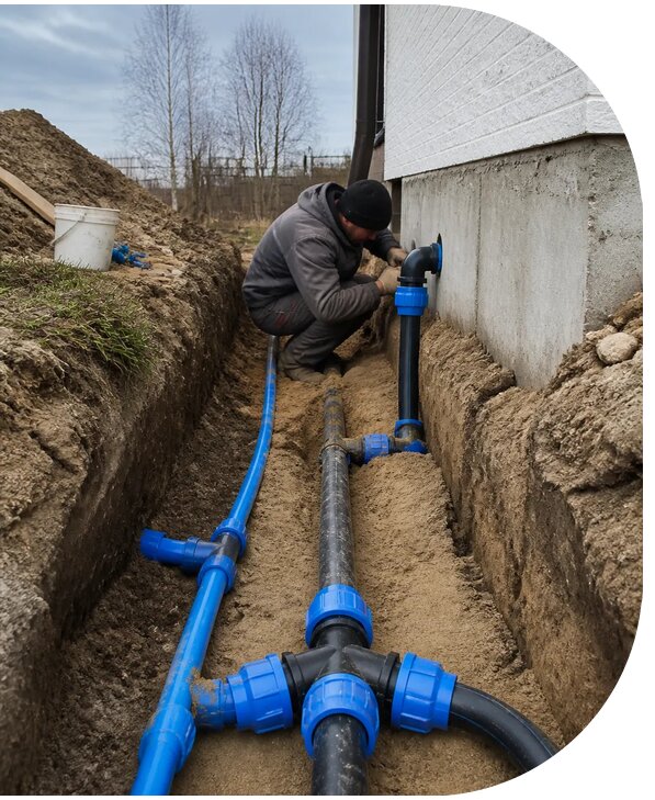Монтаж наружного водопровода на участке под ключ в Скопине